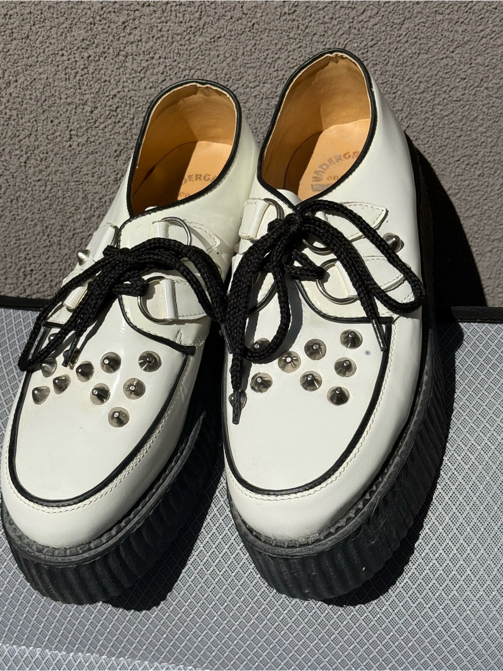 Underground England White Leather Platform Creepers – Women’s 9